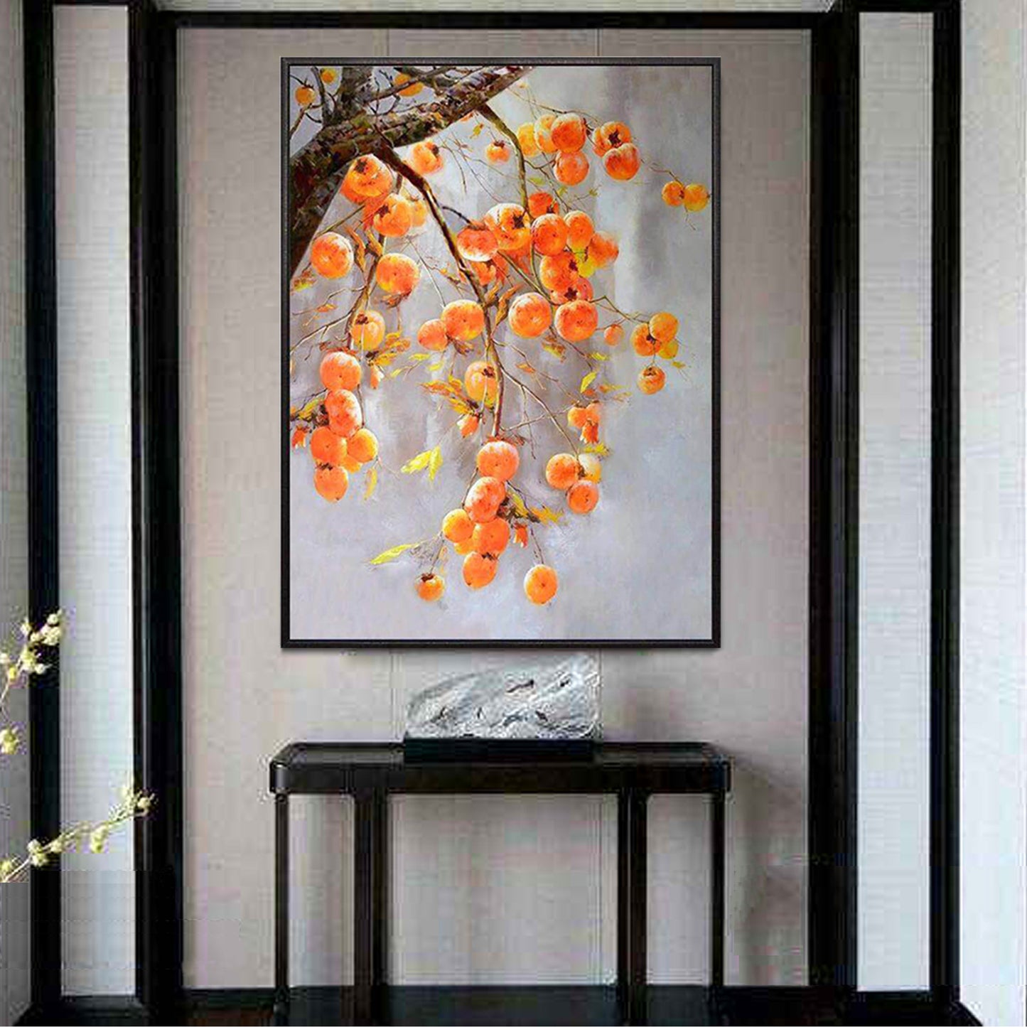 Chinese Persimmon Fruit and Branches Oil Painting