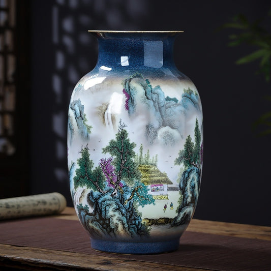 Neue chinesische pastellfarbene Landschafts-Blumenkeramikvase