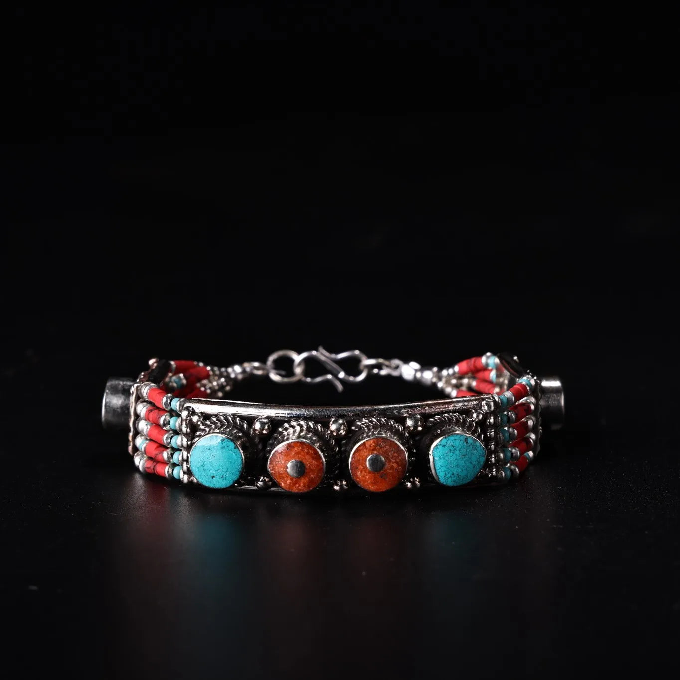 8" Tibetan Silver Turquoise Buddha Chain – Filigree Amulet Asian Home Decor