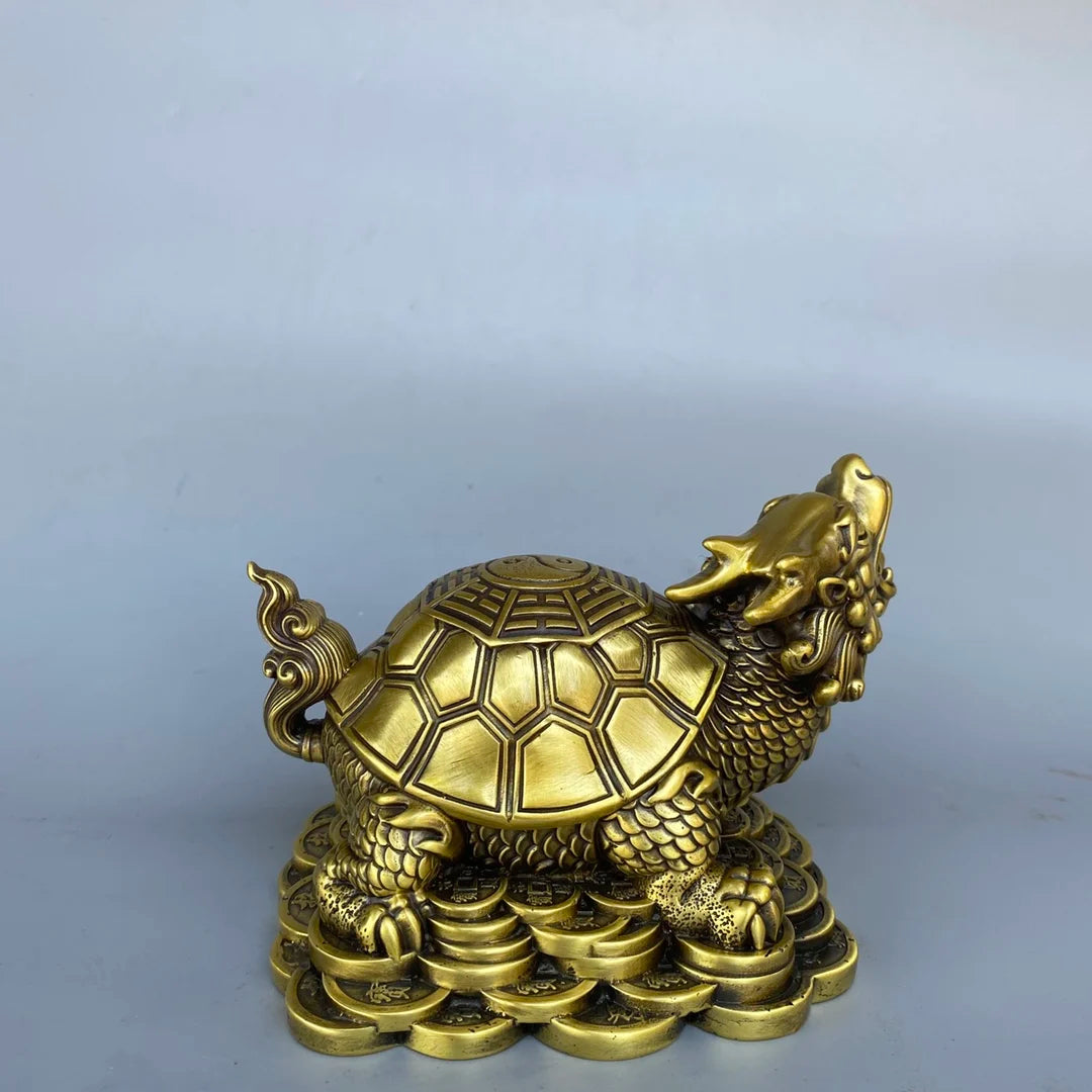 6" Brass Dragon Turtle with Yuanbao Coins – Wealth & Protection Statue