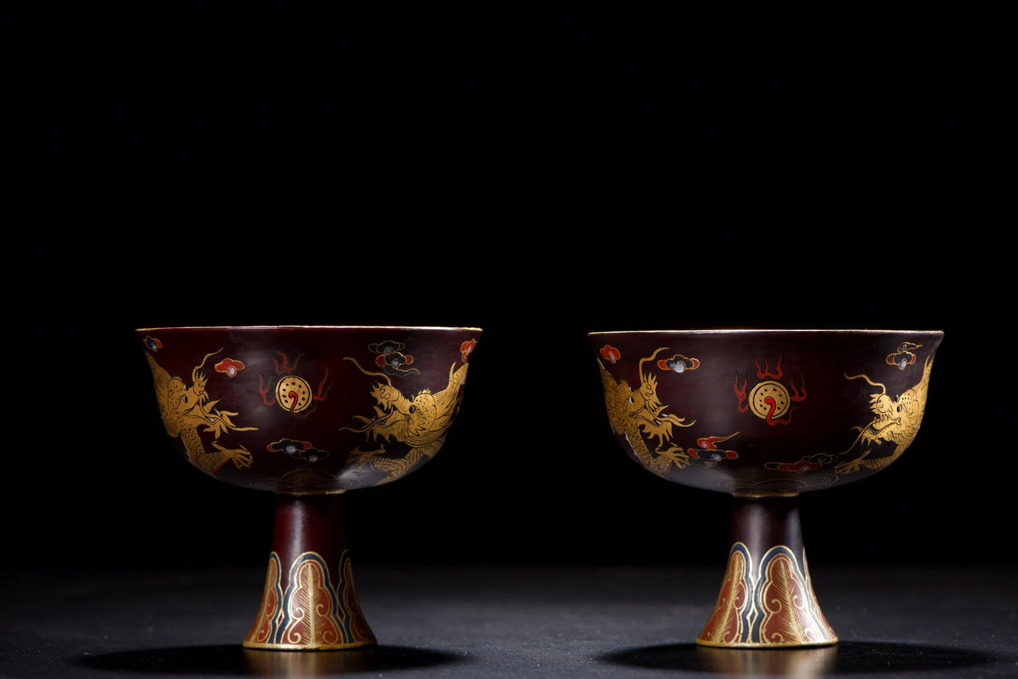 Wood Lacquer Dragon & Flower Holy Grail Cups – Asian Home Decor Wealth Bowls