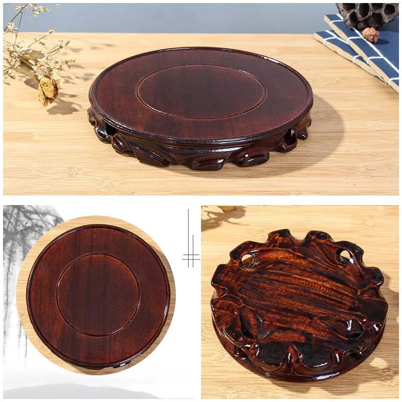 Retro Chinese Style 10-16cm Diameter Real Solid Wood Carving Imitation Old Round Base for Vase Teapot Statue Flowerpot