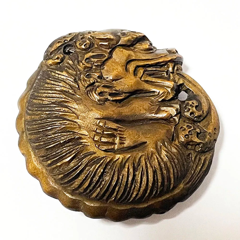 RS263, 2" Hand Carved Japanese Boxwood Netsuke, Dragon Pendant Figurine, PI XIU Sculpture, Small Ornaments