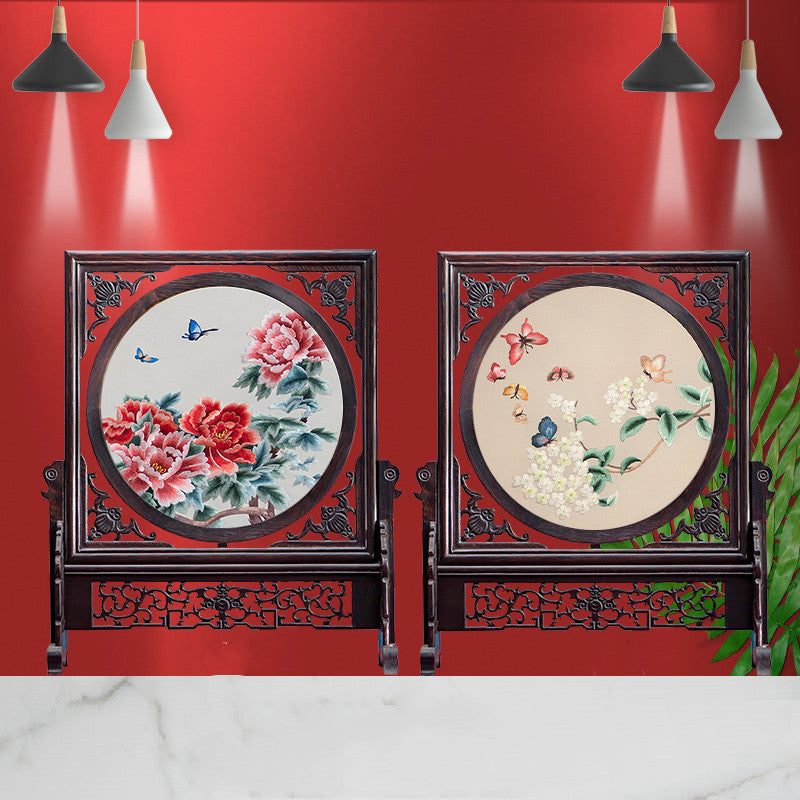 Hand-crafted Double-sided Chinese Embroidery Table Screen