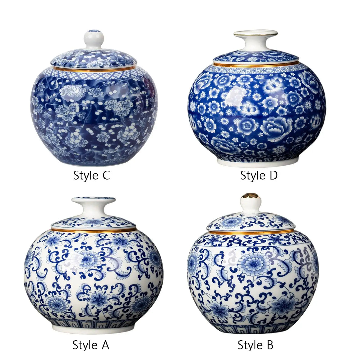 Floral Blue & White Porcelain Temple Jar | Desktop Tea Caddy