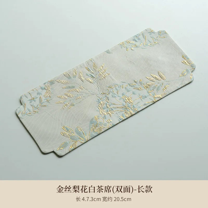 Golden Silk Pear Flower Tea Mat Double-sided Zen Tea Flag Tea Table Mats Creative Drink Coaster Dinner Table Cloth Mat Teaware