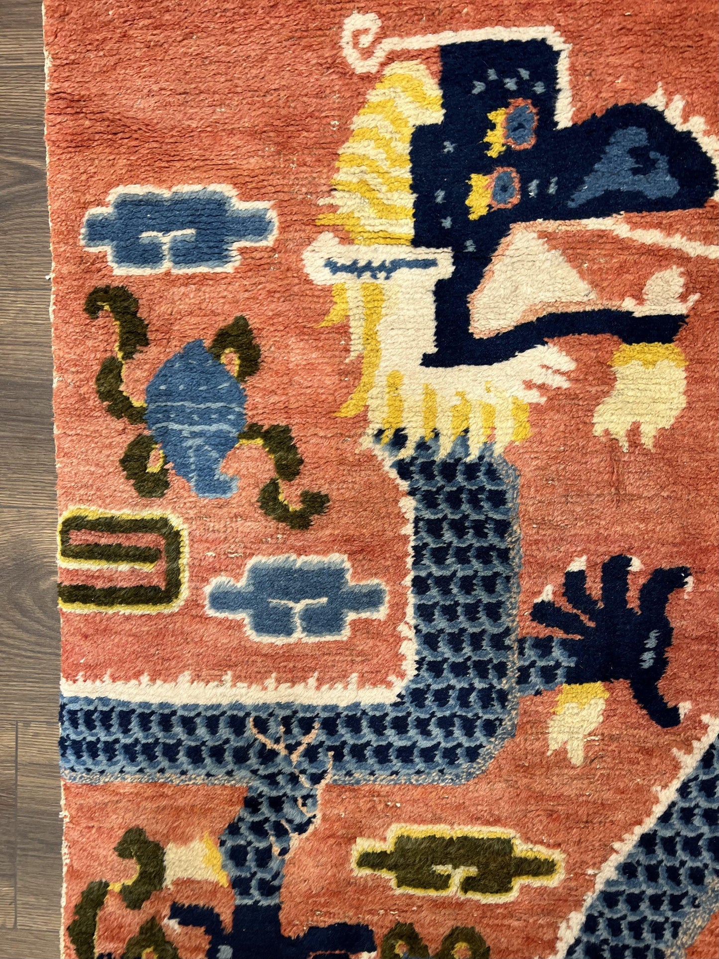 Alfombra de pilar china Ningxia rara de 3x8, finales de la dinastía Qing, dragón de 5 garras, borde de arcoíris de nubes, alfombra antigua coleccionable, lana anudada a mano