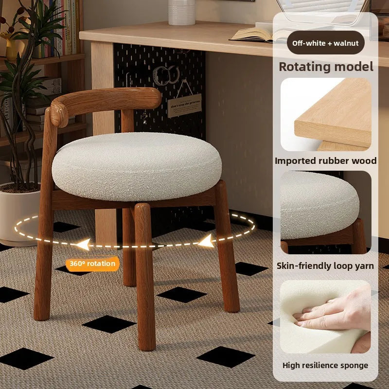 Simple solid wood rotating dressing stool, solid wood leisure dining chair, light luxury dressing chair, soft bag antique chair
