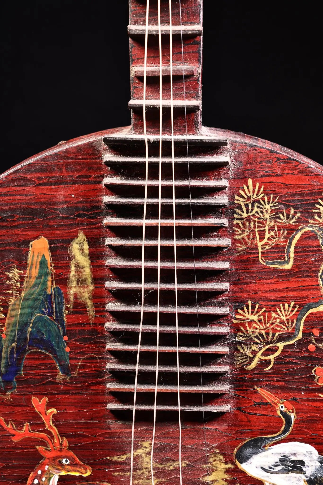 Wooden Lacquerware Deer & Crane Yueqin / Pipa – Asian Home Decor Instrument