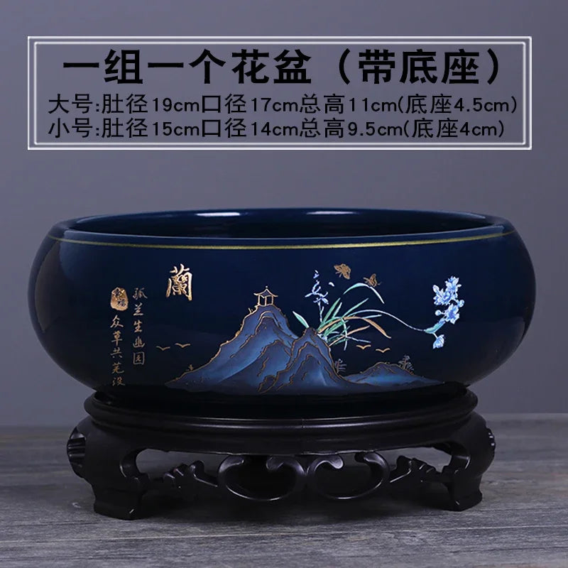 Creative Chinese Style Ceramic Hydroponic Flower Pot Plum Orchid Bamboo Chrysanthemum Gardening Flower Pot Desktop Ornament