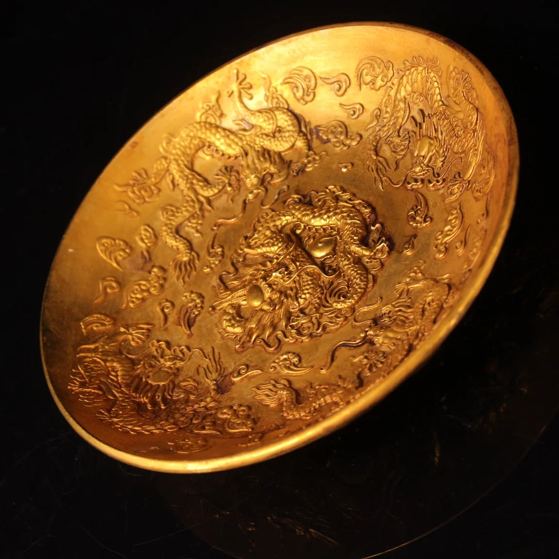 7" Tibetan Temple Old Bronze Nine Dragons Plate
