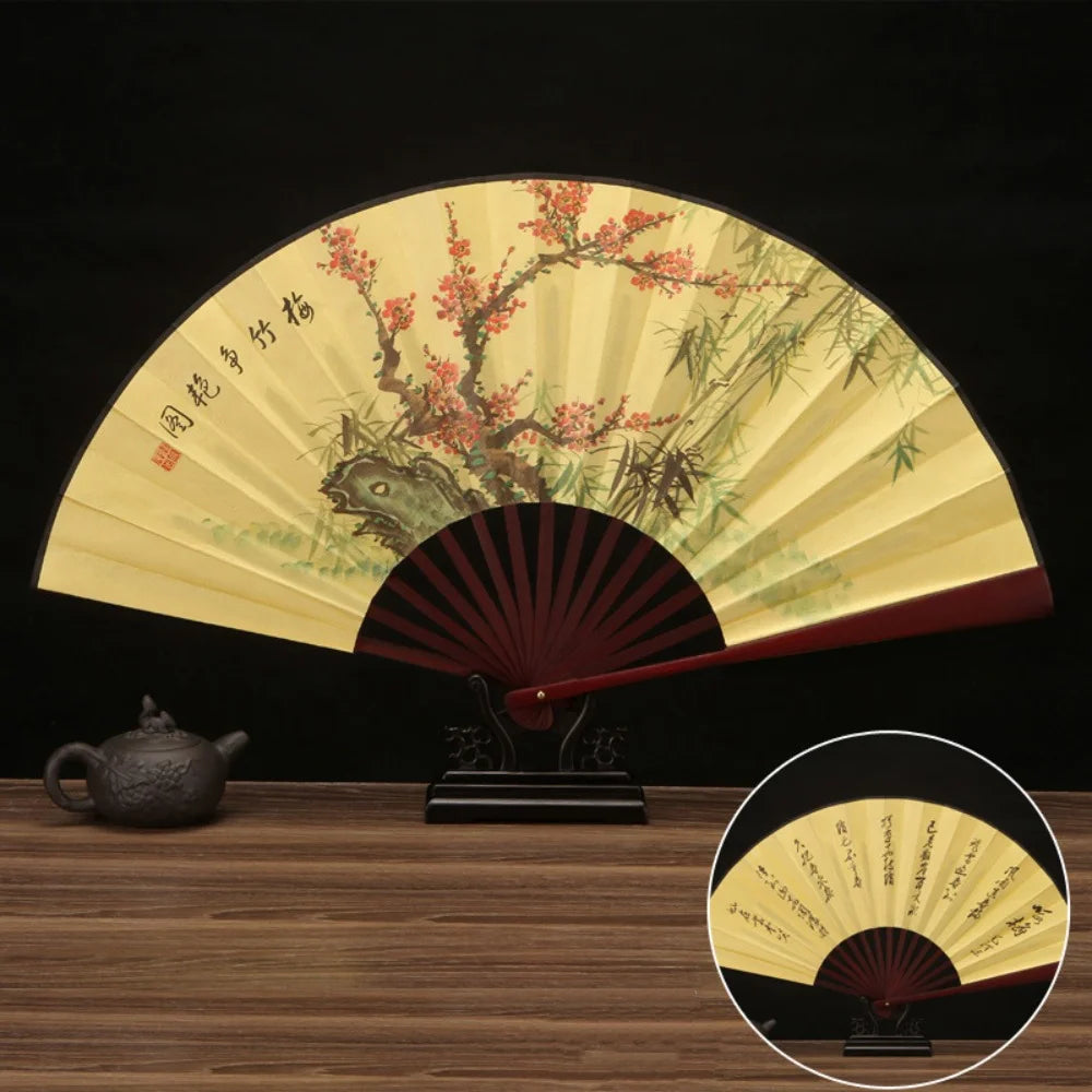 33.33CM Chinesischer Faltfächer im Vintage-Stil, Holzgriff, klassischer Party-Tanz-Handfächer, Sommer-Kühlfächer für Herren und Damen