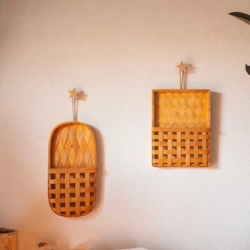 Hand-Woven Bamboo Wall Hanging Basket – Farmhouse Wall Pocket Planter