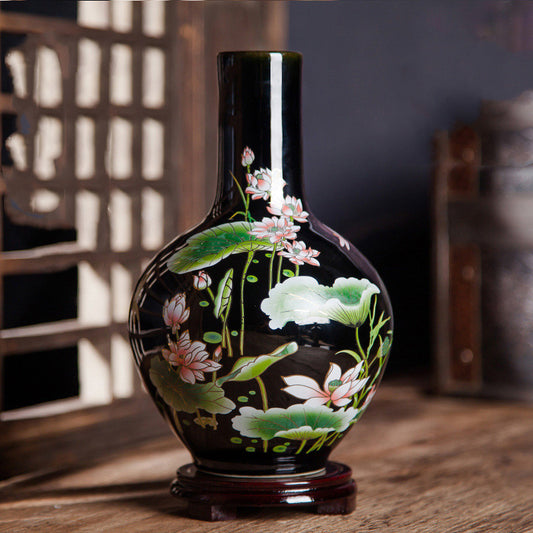 Kleine schwarze Keramik-Blumenvasen – Keramik-Ornamente im chinesischen Stil (14 Designs)