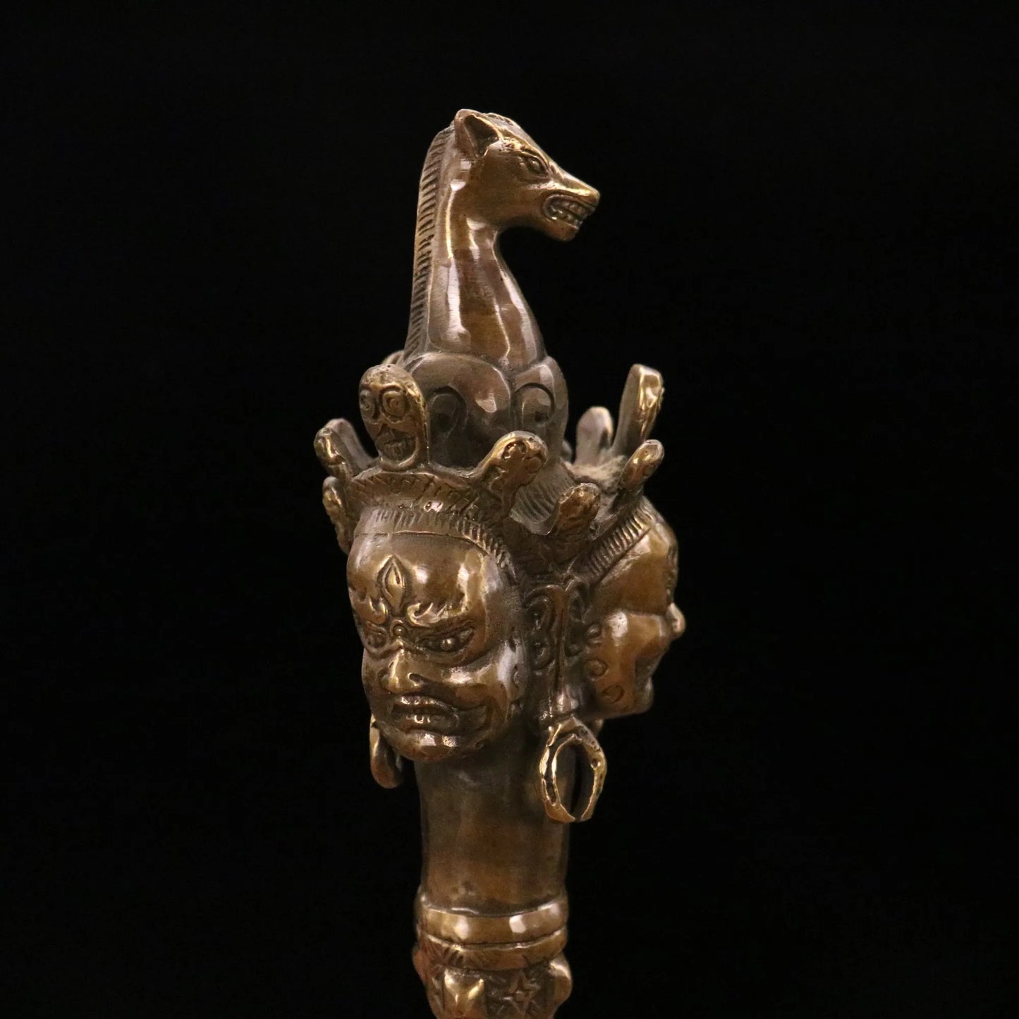 14" Tibetan Temple Collection Old Bronze Hayagriva & Mahakala Vajra Phurpa