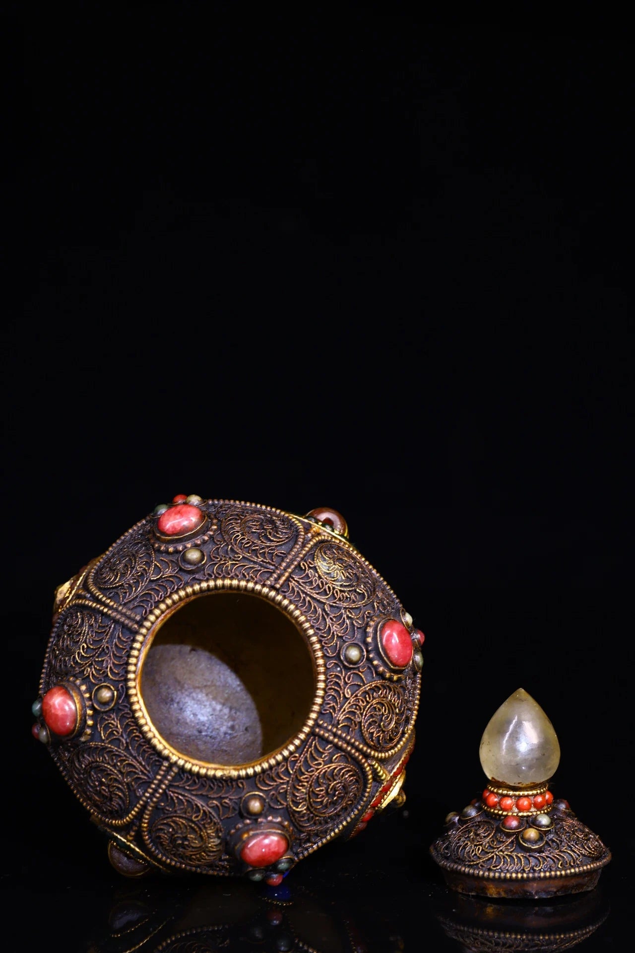 4" Tibetan Crystal gZi Bead Buddha Relics Jar – Asian Home Decor Amulet
