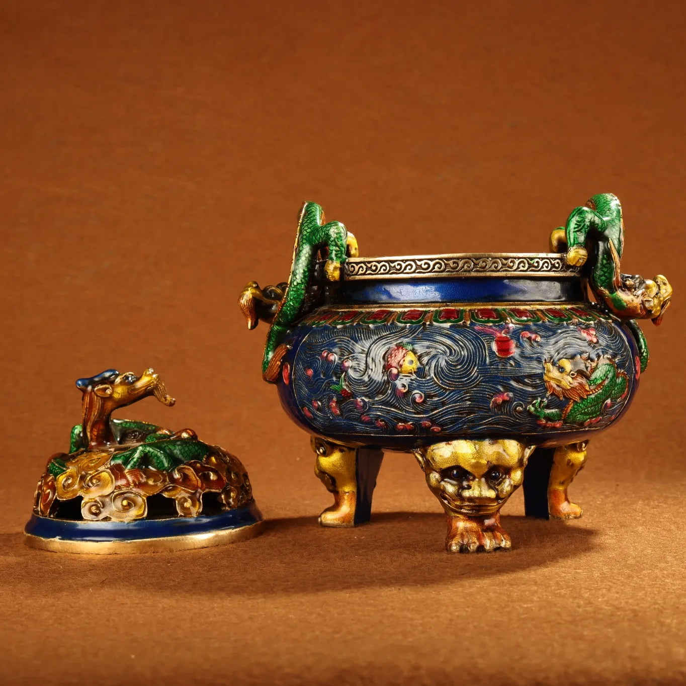 8" Tibetan Bronze Cloisonné Panlong Incense Burner – Asian Home Decor