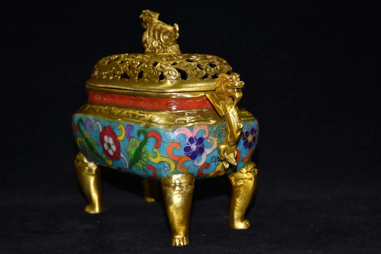 Bronze Cloisonné Dragon-Ear Incense Burner – Quadruped Temple Censer