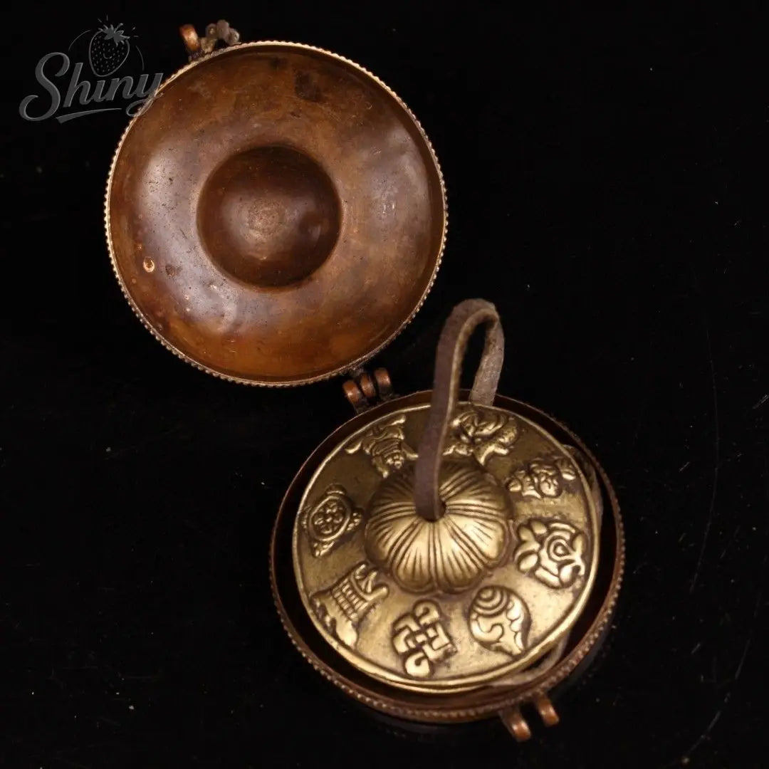 Tibetan Bronze Cinnabar Eight Treasures Bell & Box Set (3.5")