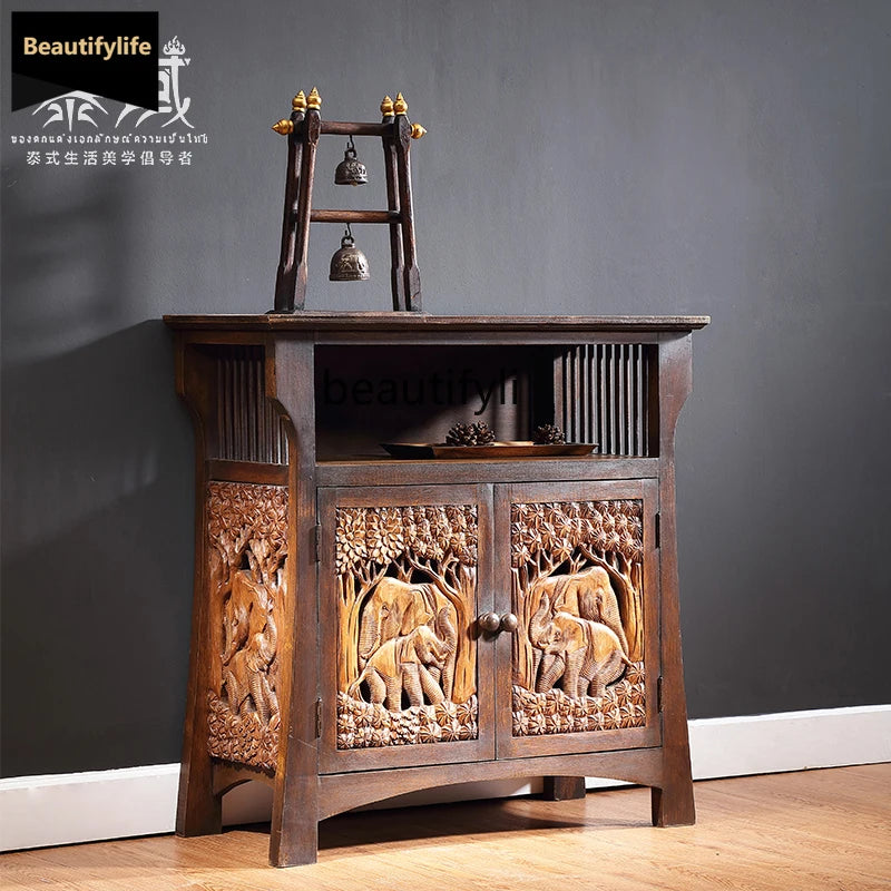 Southeast Asian Solid Wood Entryway Cabinet Carved Storage Cabinet Massage Shop Furniture