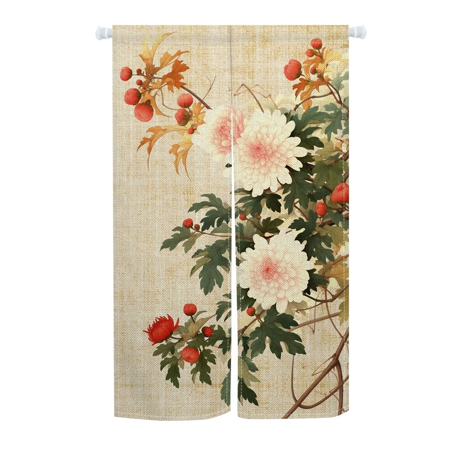 Japanese Ukiyo-e Floral Noren Door Curtain – Linen Blend Room Divider