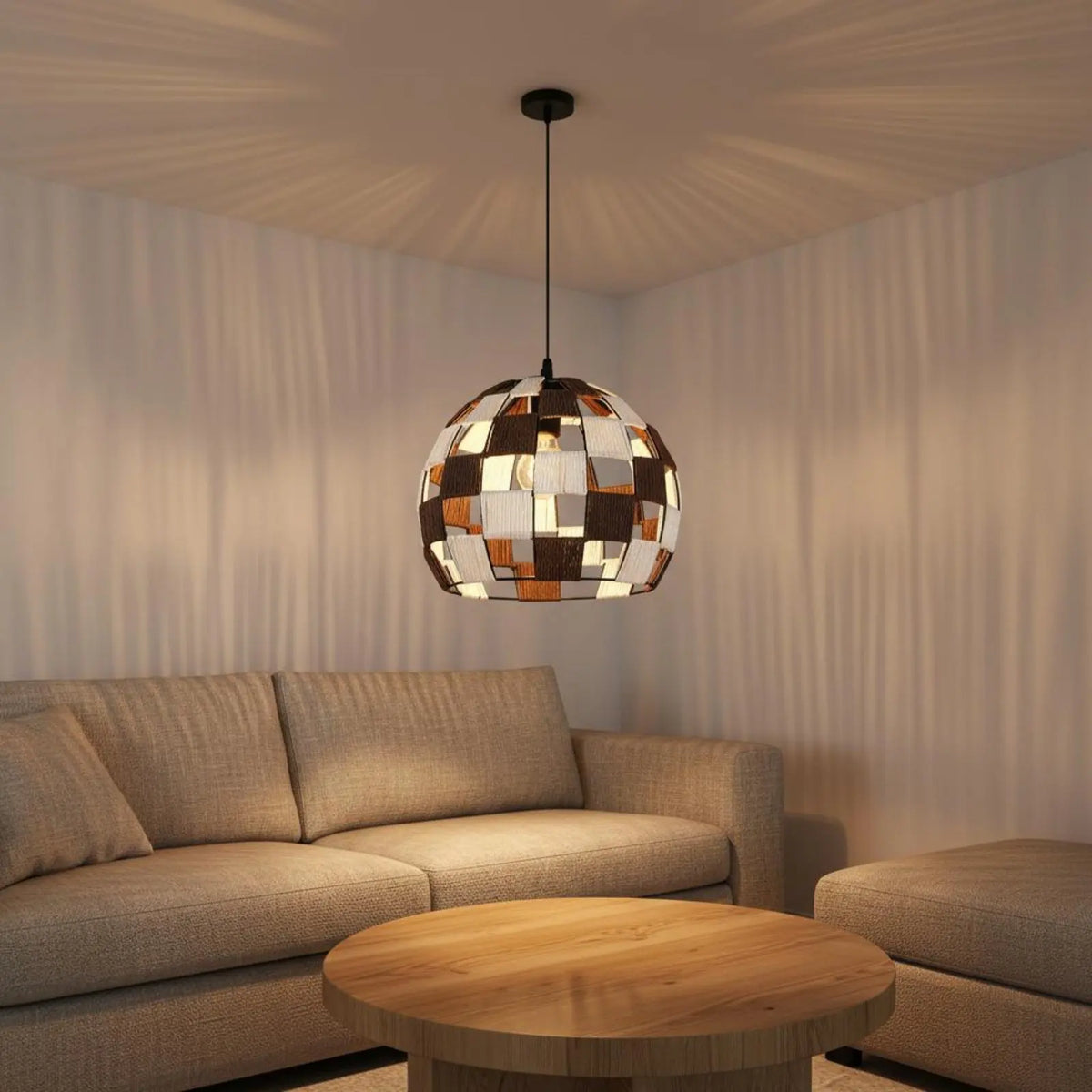 Natural Rattan Sphere Pendant Light – Japanese Woven Globe Hanging Lamp