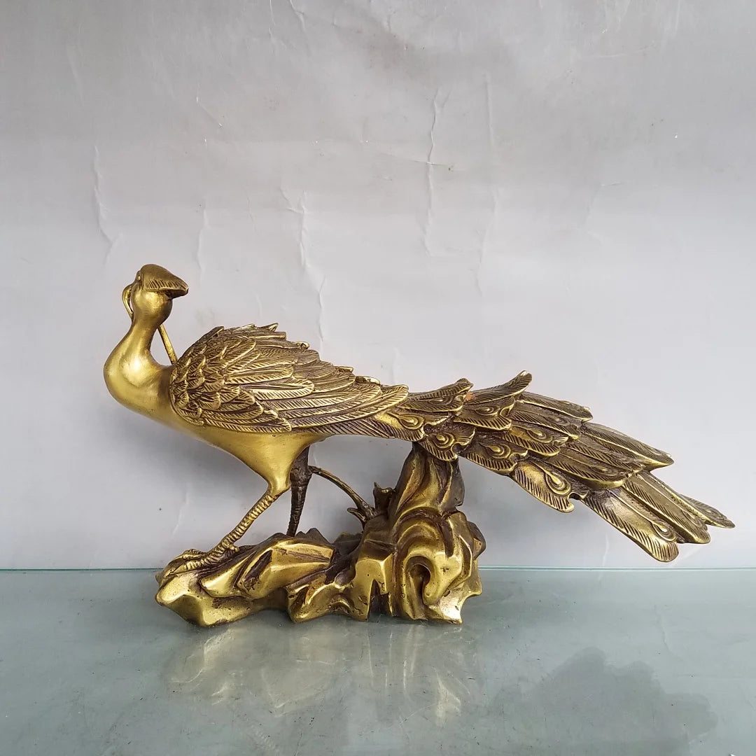 Tibetan Brass Phoenix with Lotus Statue (10")