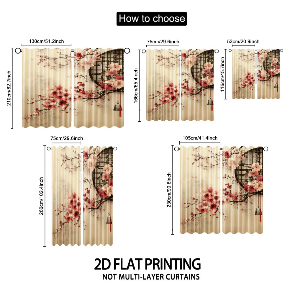 Watercolor pattern of plum blossoms Print Drapes Room Darkening Window Curtains Home Decor,Rod Pocket Blackout Curtains Bedroom
