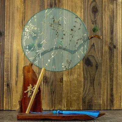 Translucent Silk Chinese Round Hand Fan, Floral, Unisex