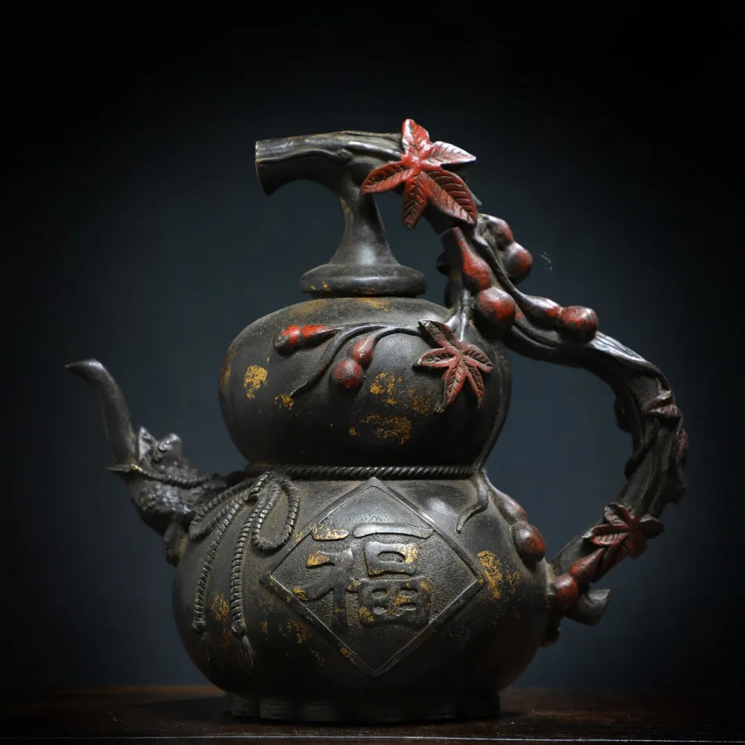 Bronze Cinnabar Gourd Fu-Hu Flagon – Temple Wealth Vessel