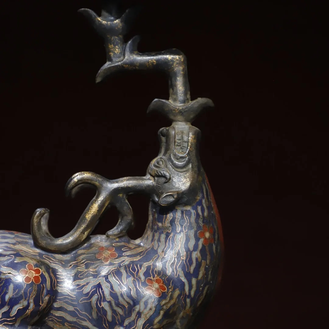 10" Tibetan Temple Collection Old Bronze Cloisonné Sika Deer Candle Holder