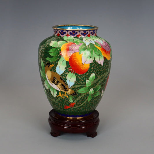 Traditionelle chinesische handgefertigte Kupfer-Cloisonné-Emaille 5-Zoll-Granatapfelvase mit Sockel