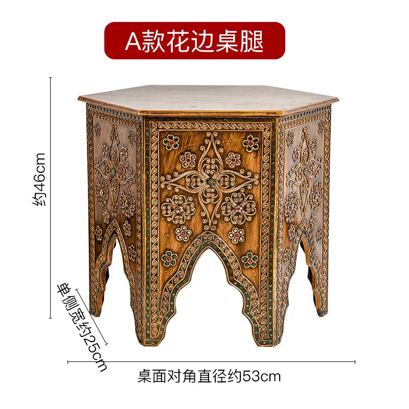 Strange Southeast Asian style furniture Thai small coffee table vintage sofa side table round table Thai balcony tea