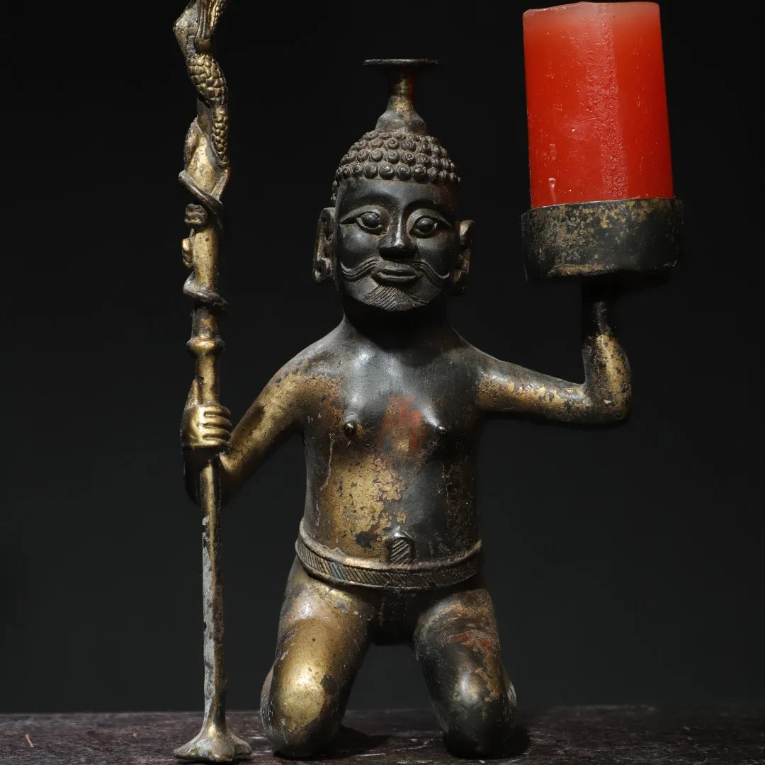 15" Bronze Gilded Cinnabar Vajra Candlestick – Temple Dragon Holder