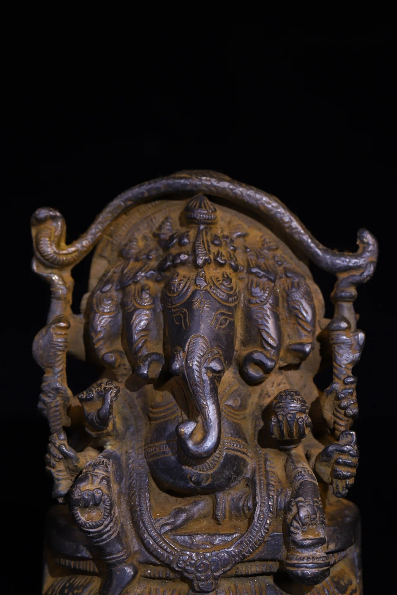 15 cm Bronze Cinnabar Fünfköpfige Ganesha – Tempel-Wohlstands-Gottheit