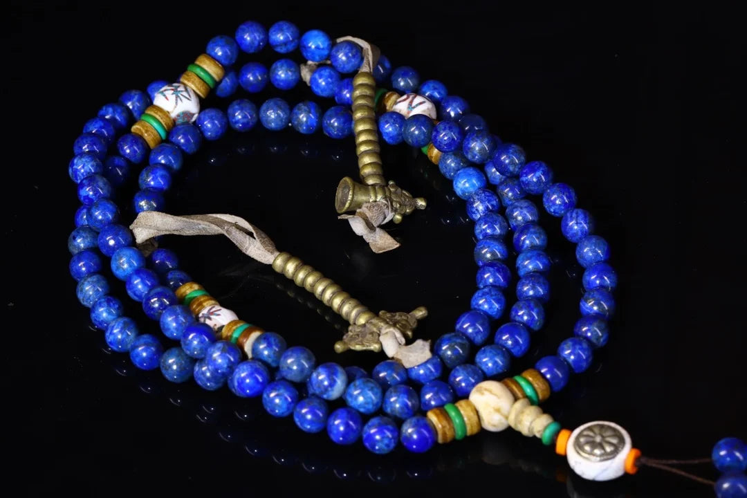 34" Tibetan Temple Collection Old Natural Lapis Lazuli 108 Buddha Beads