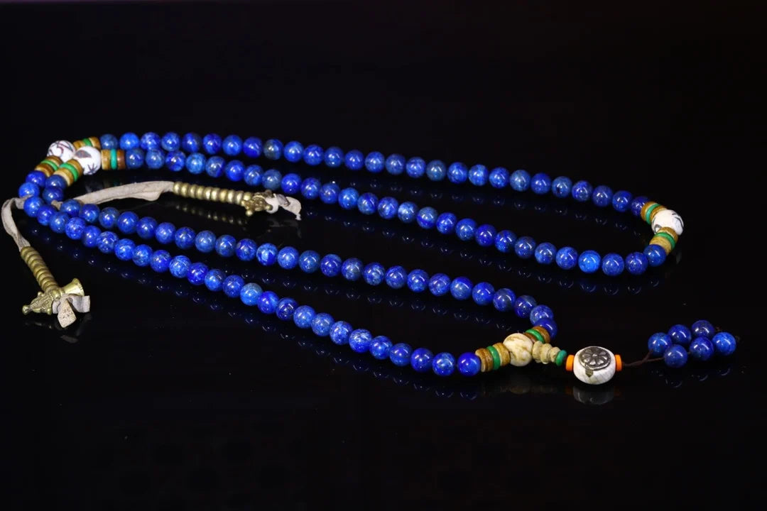 34" Tibetan Temple Collection Old Natural Lapis Lazuli 108 Buddha Beads
