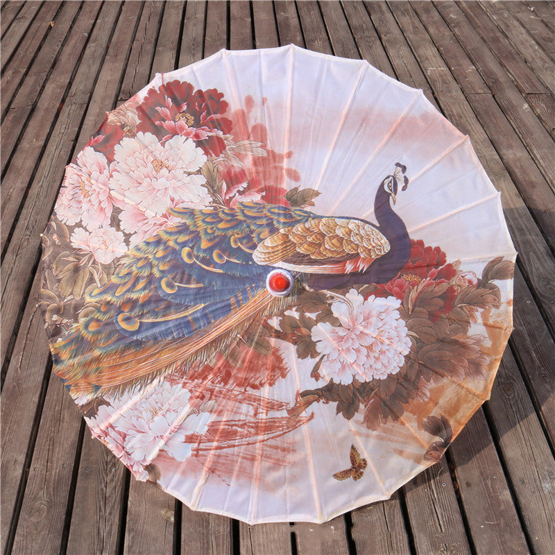 Chinese Style Silk Print Bamboo Umbrella