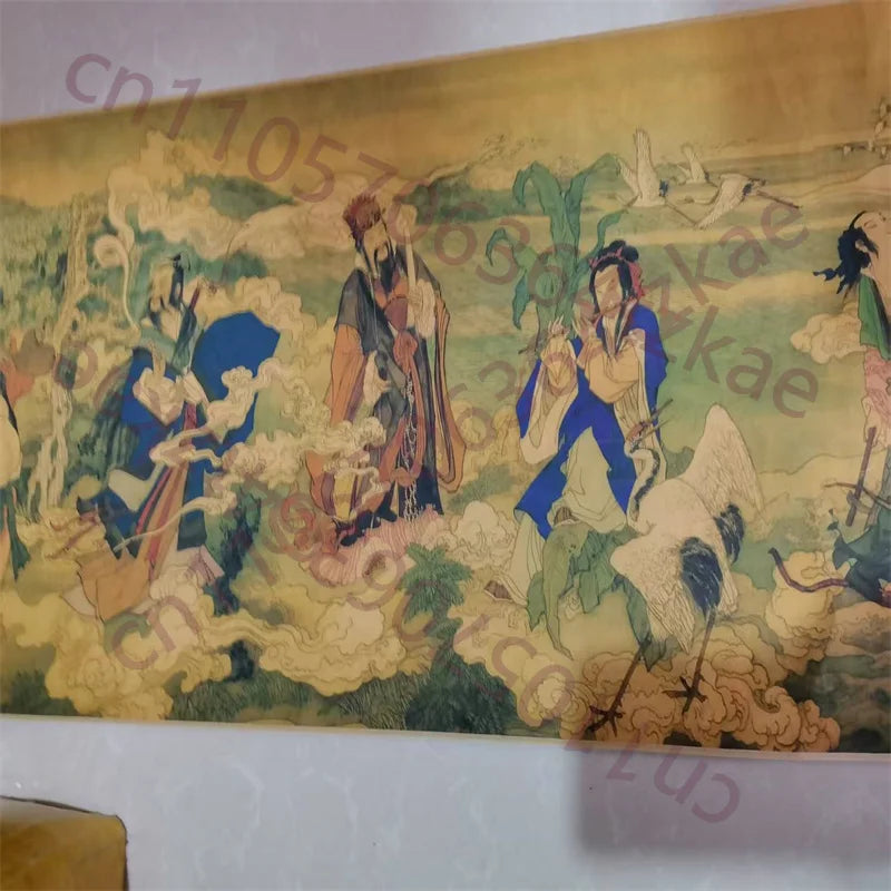 China Old long Scroll,Watercolor Ink Painting, Ding Yunpeng's Eight Immortals Divine Art Diagram