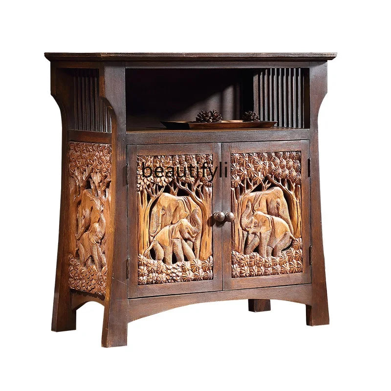 Southeast Asian Solid Wood Entryway Cabinet Carved Storage Cabinet Massage Shop Furniture