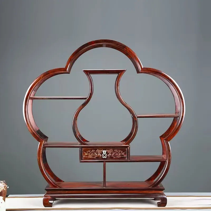 Desktop Display Stand Traditional Chinese Rosewood Curio Rack for Collectibles, Miniature Models, Small Figurines & Tea Sets