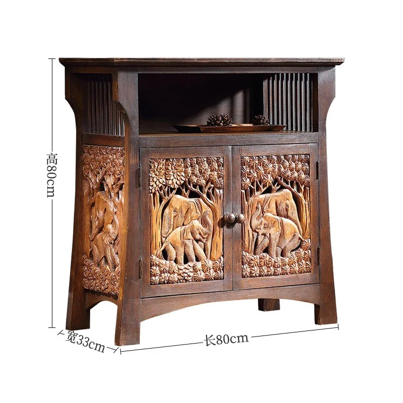 Southeast Asian Solid Wood Entryway Cabinet Carved Storage Cabinet Massage Shop Furniture