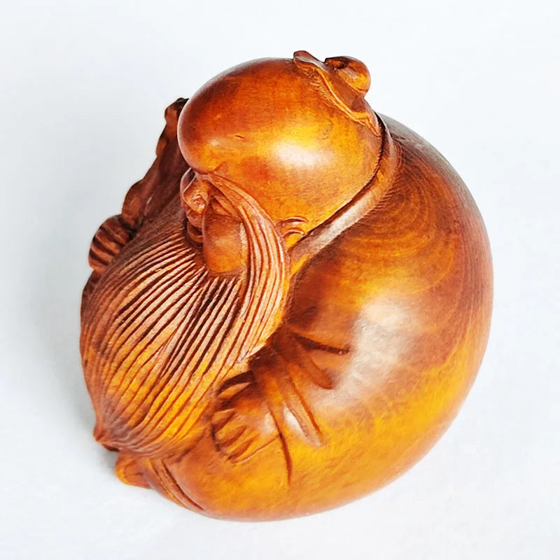 Y8932 - 2" Hand Carved Boxwood Netsuke : God of Longevity