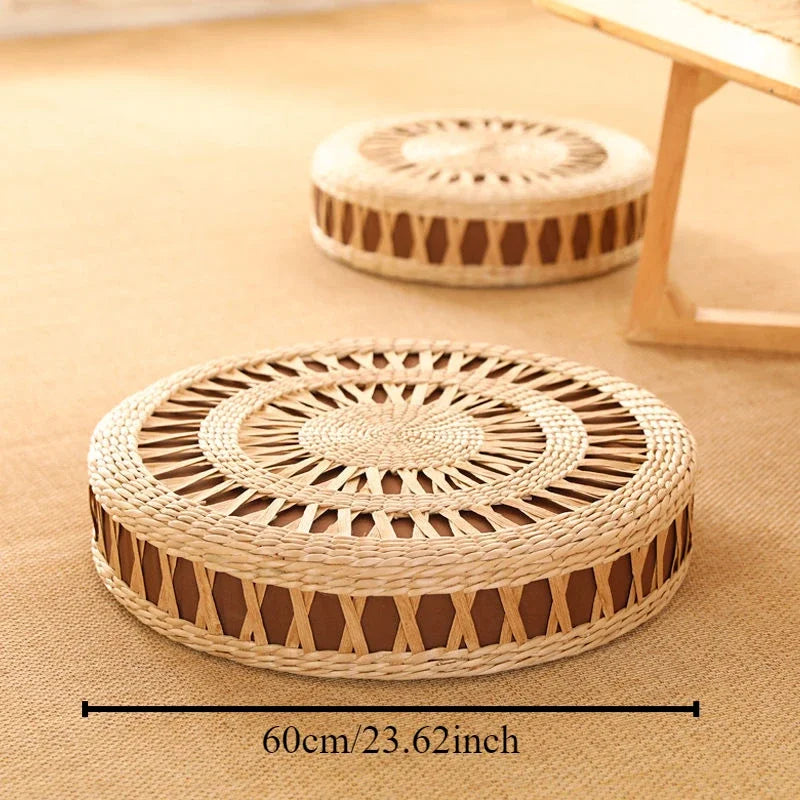 Hand-Woven Round Mobile Footstool – Low Ottoman Pouf & Accent Stool