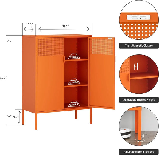 3-Tier Metal Storage Cabinet with 2 Doors & Adjustable Shelves – Locker-Style Organizer for Home, Office, Entryway