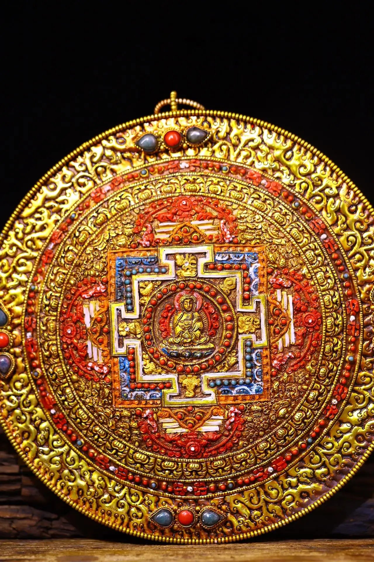 9" Tibetan Silver Longevity Buddha Thangka Mandala Amulet