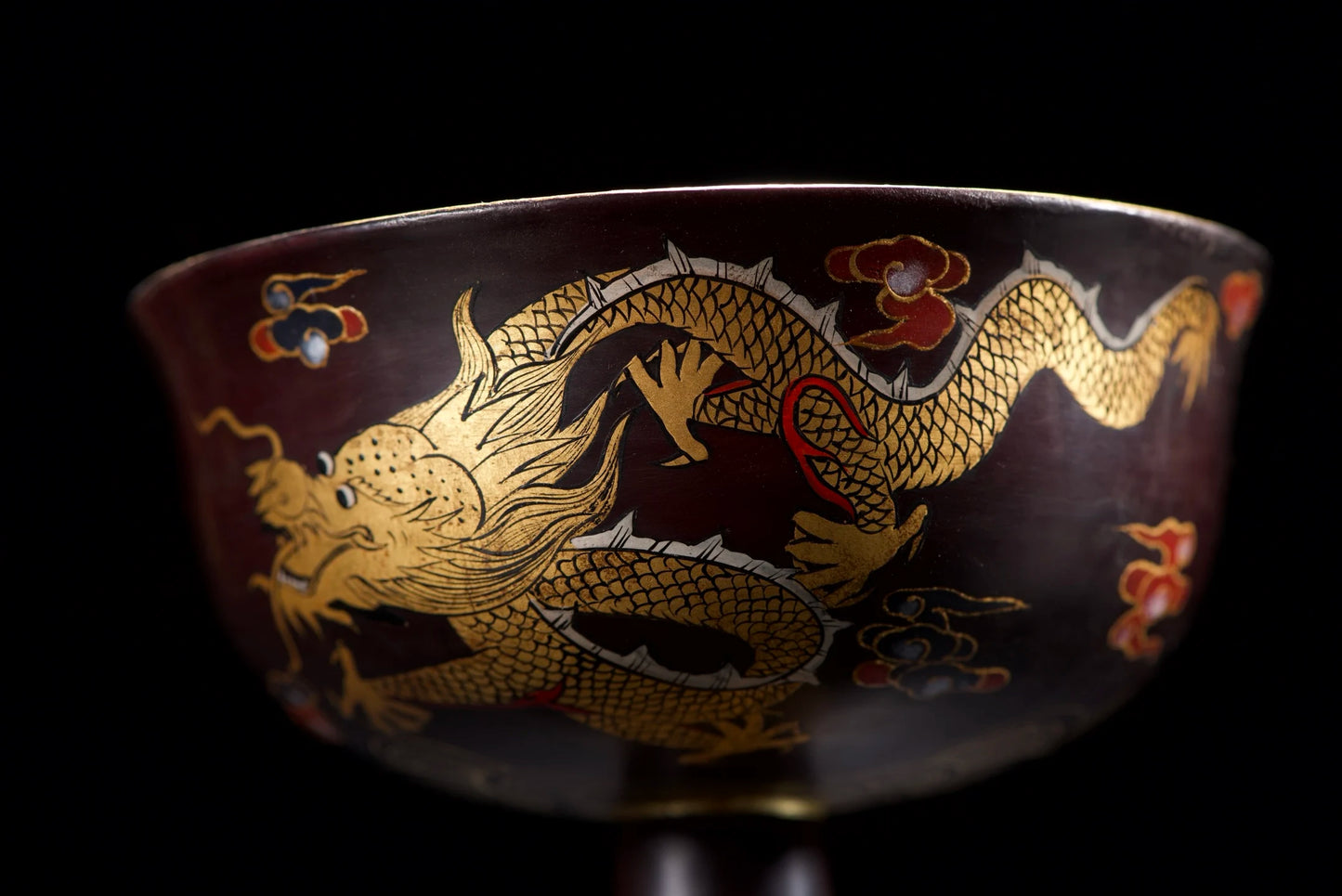 Wood Lacquer Dragon & Flower Holy Grail Cups – Asian Home Decor Wealth Bowls