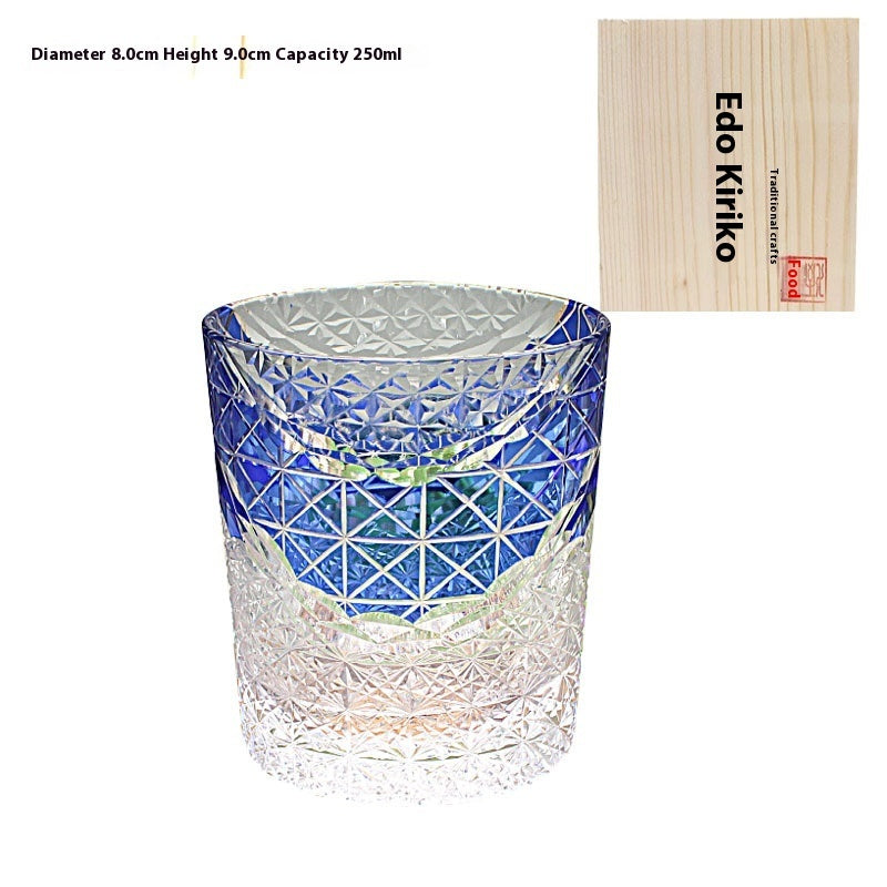 Edo Kiriko Japanese Handmade Cut Glass Cup, Single or Set of 4
