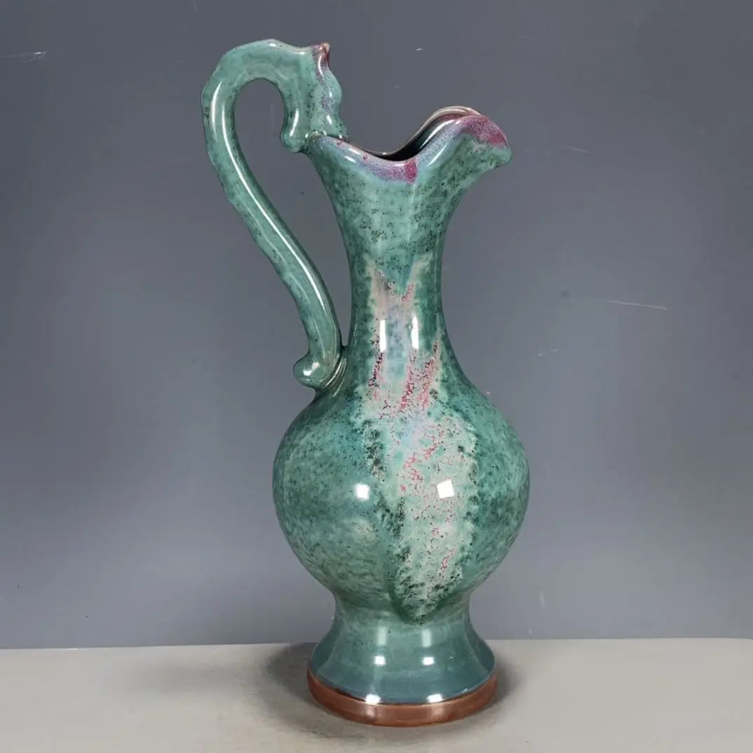 Traditional Chinese Style Porcelain Vase with Jun Glaze with Kiln Change Dragon Head