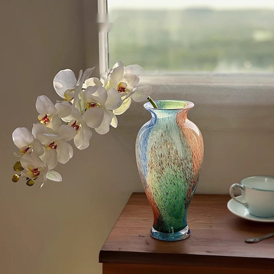Chinese Style Blue Transparent Glass Vase